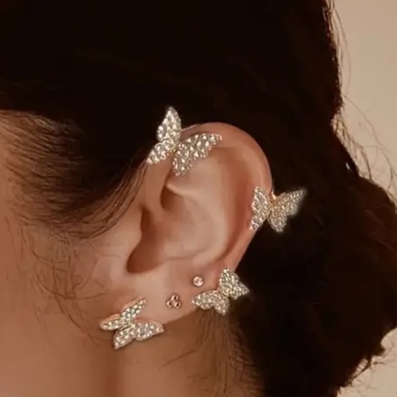 CZ Diamond Butterfly Gold Plated Ear Cuff Earrings Climbers LAST PAIR - Picture 12 of 12
